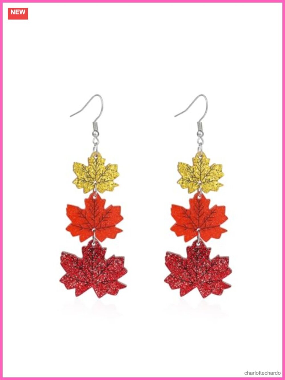 Glitter Acrylic Maple Leaf Dangle Earrings Thanksgiving Fall Jewelry Gift